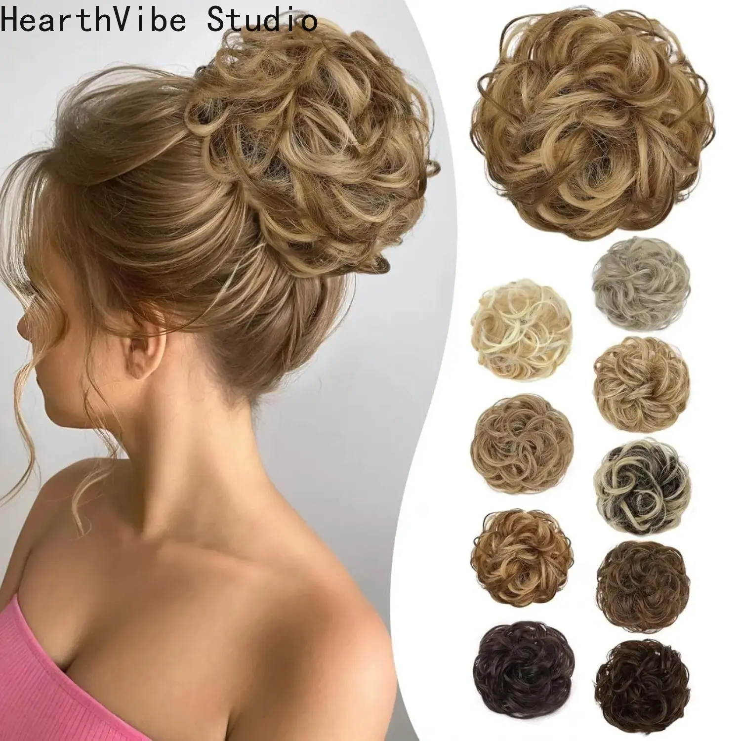 Iridescent Synthetic Messy Bun Hair Piece - Curly Wavy Scrunchies with Stretchy Band, Fluffy Tousled Chignon Ponytail Updos, Whimsical Unisex Hold Sports & Outdoor Hair Accessories (2026 Women's Collection), Whimsical Hair Accessories