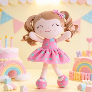 Gloveleya 1st Birthday Gift for Baby Girls Soft Cuddly Plush Toy Heart Style Cute First Birthday Gift Idea for Toddlers 0 to 6 Years Old Stuffed Girl Doll Newb