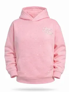 JESUS IS LOVE PINK HOODIE - RHINESTONES