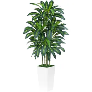 6FT Artificial Dracaena Tree - High-Density Foliage   with White Tall Planter - Faux Yucca Floor  for Home Office Decor Indoor