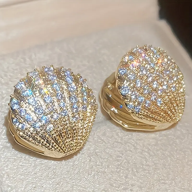 Women's Dainty Shell Gold Stud Earrings Set - Subtle Zircon Glow, Gentle on Skin, Hypoallergenic Fit, Hypoallergenic Metal Coating, Trendy Party Gift-Ready Charm