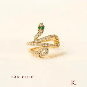 Elegant Emerald Serpent Ear Cuff 18k Gold plated Stainless Steel