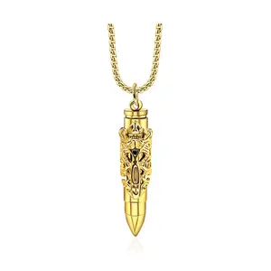 Men's Titanium Steel Bullet Head Necklace - Dragon Carved Pendant, Non-Fading Chain Jewelry Necklaces, Classic Retro Hip Hop Streetwear Costume Jewelry, Classic Retro Necklaces