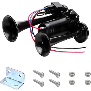 12V Car Air Horn, 120DB Super Loud Auto Dual Electric Air Horns with Compressor, 12V Waterproof Dual Trumpet Horn Kit for Motorcycle Truck SUV Truck Boat, Car Accessories