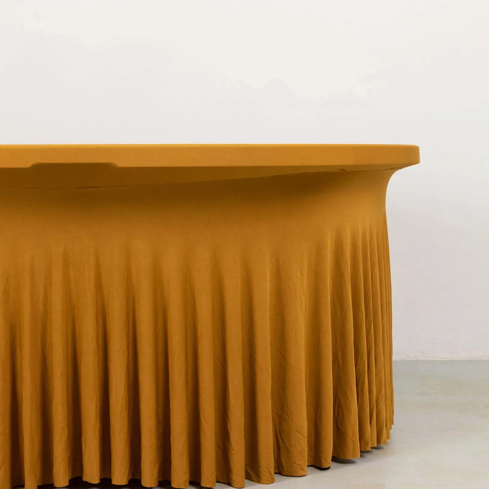 6ft Stretch Gold Spandex Round Tablecloth - Classy Ruffled Table Cover Skirt for Prom, Outdoor Furniture Tables, Wedding, Christmas, Birthday Decoration, Photo Booths