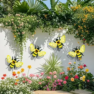 4 pieces metal bee wall decor, suitable for indoor and outdoor decoration, garden decoration, home decoration, Garden accessories, courtyard decoration, party decoration, porch, holiday decoration, celebration decoration, wedding decoration
