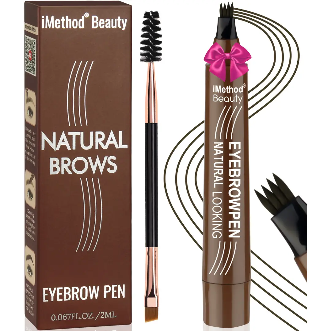 iMethod Microblading Eyebrow Pen - Eyebrow Pencil Magical Upgraded Eye Brow Pencils for Women with 4 Fork Tip & Spoolie Brush for Natural-Looking Hair-Like Defined Brows, Last All-Day