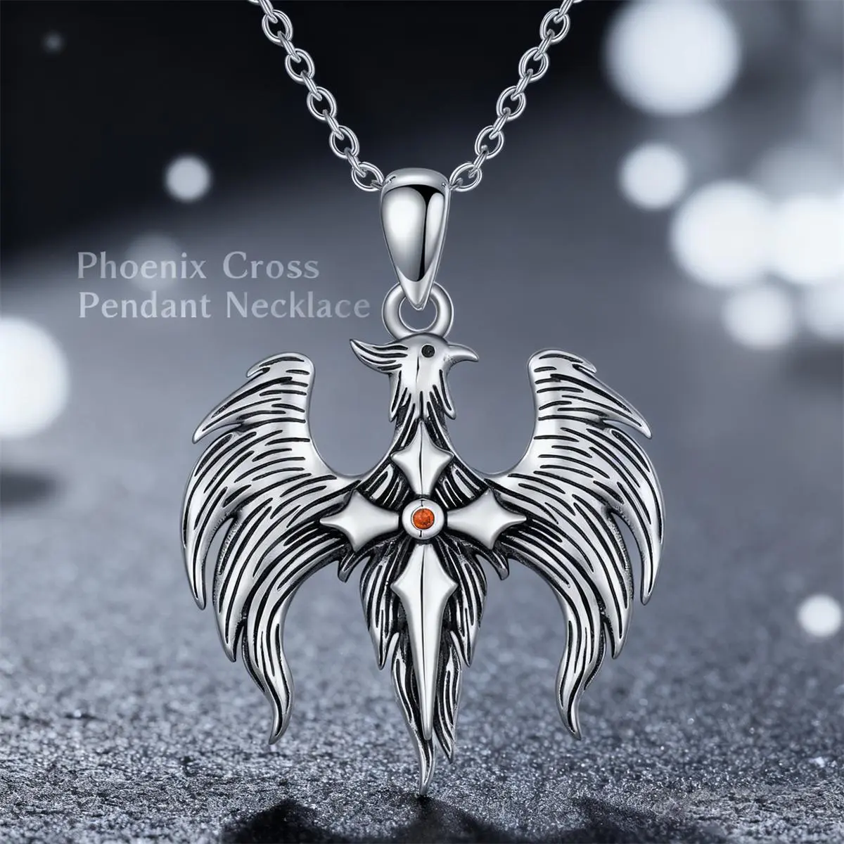 Stainless Steel Necklace for Men with Vintage Phoenix Cross Pendant, Punk Style Long Chain Jewelry, Gift for Boyfriend, Chain Jewelry Necklaces, Daily, Male, Metal Coated, Retro, Animal, Birthday, Casual, Fuses Phoenix And Cross