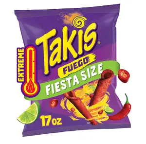 Takis Fuego 17 oz Fiesta Size Bag, Hot Chili Pepper & Lime Flavored Extreme Spicy Rolled Tortilla Chips