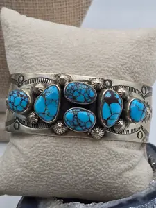 Egyptian Turquoise 6 Stone Cuff Bracelet