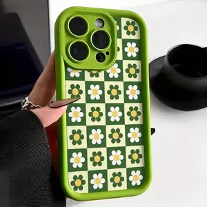 Daisy Checkerboard Fresh Spring Ins-Themed Phone Case Casing, High Quality Protective Protection Phone Case, Suitable for iPhone 17/16/15/14/13/12/11 Pro, Plus, Pro Max, Mini, X, XS,XSMAX, XR and Other Series, Shockproof, Lightweight, TPU Material.