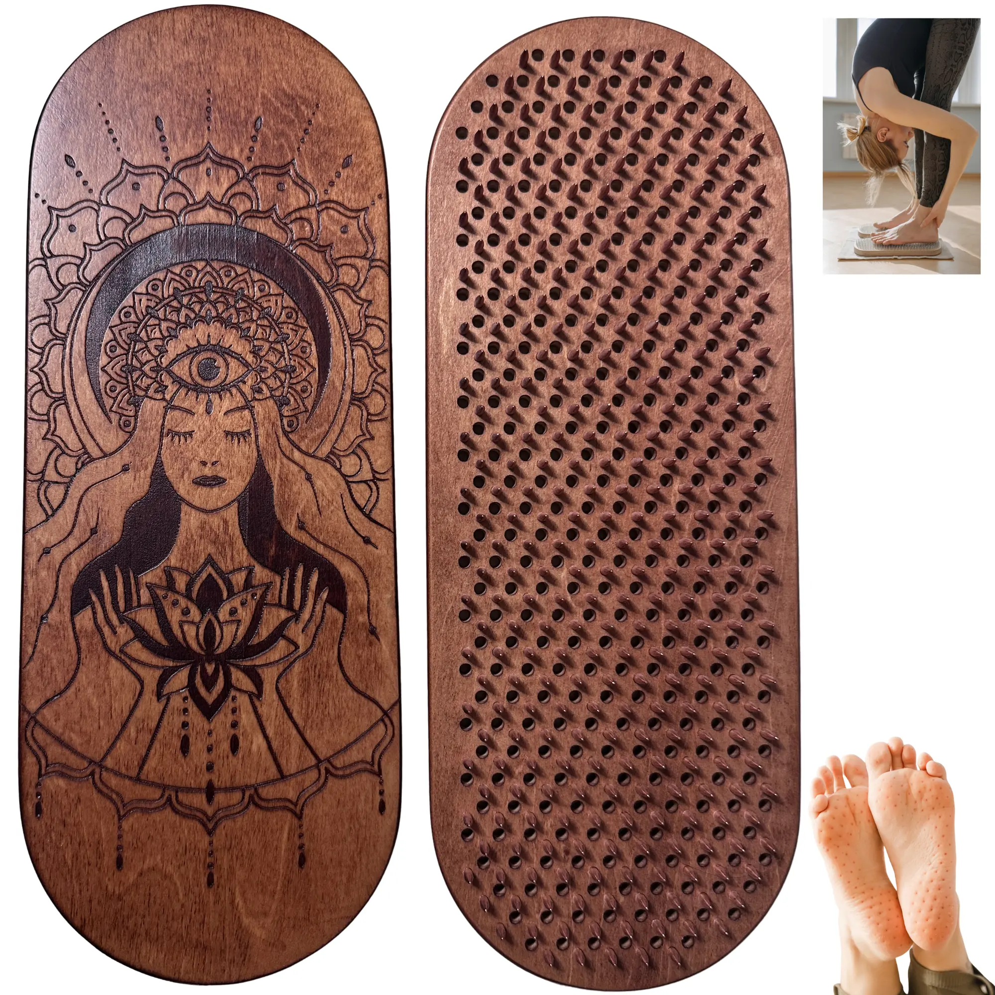 TENGRY Sadhu Board, Specially Crafted Copper Nails, 0,39 In (10 mm), Light Foot Board, Wooden Nail Boards for Feet, Acupuncture, Acupressure Mat, Nail Board, Yoga Gift
