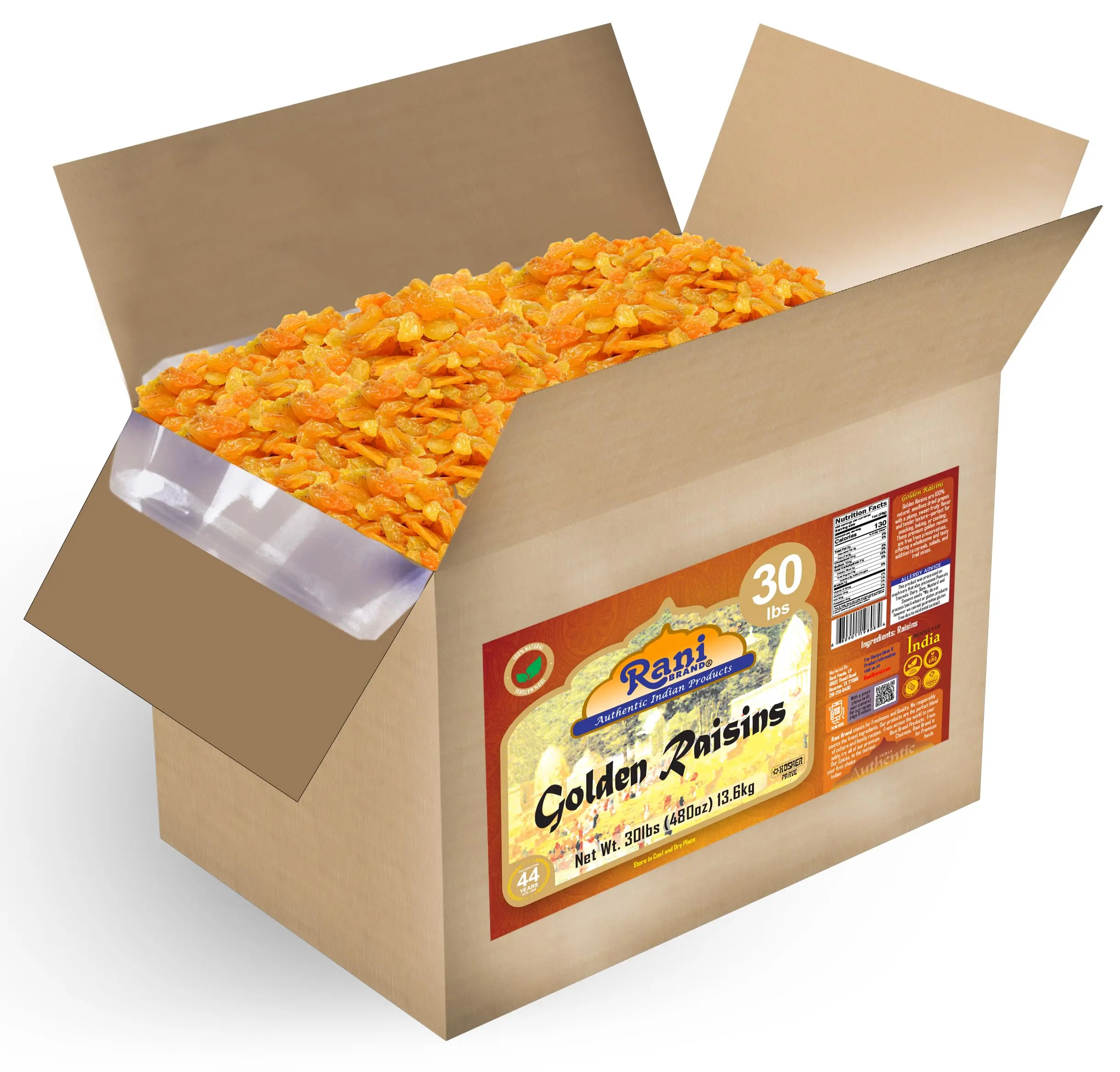 Rani Golden Raisins 480oz (30lbs) 13.6kg Bulk Box ~ All Natural | Gluten Friendly | NON-GMO | Kosher | Vegan | Product of USA
