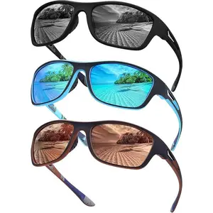 3 Pairs Men’s Polarized Sport Wrap Around Sunglasses UV Protection Shades for Running Fishing Biking Cycling Driving