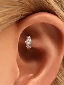 1pc 925 Sterling Silver CZ Cartilage Hoops, Lightweight Earring, Rook Hoop, Conch Hoop, Hoop Earring, Artificial Zirconia Earrings, Suitable For Women And Men For Daily Wear