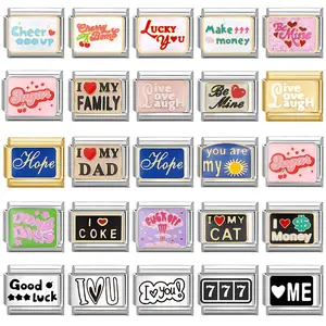 New Y2K Colorful Glaze English Word Italian Charm Link fit 9mm Stainless Steel Jewelry DIY Making Bracelets For Gifts Personalized Beads Round Beads