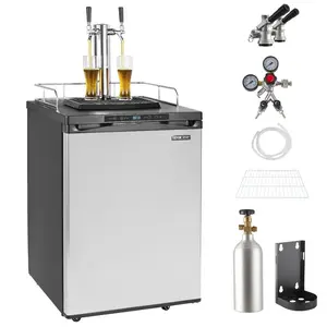 Father's Day Gift Full-Size Dual-Tap Draft Beer Kegerator Beverage Refrigerator - 162L Silver Kitchen Appliance with Shelf, CO2 Tank (No Gas), Drip Tray Rail, 23F-82.4F Temp Control, Hose Clamp, Auto Defrost, Easy Beer Serving Setup