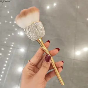 Glam Rose Shape Bedazzled Makeup Brush, Luxury Rhinestone Blush Setting Brush