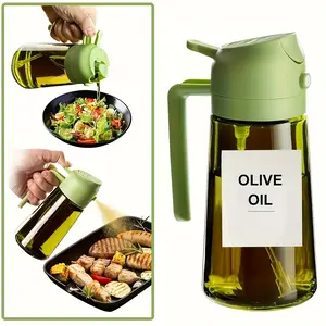 2-in-1 16oz Glass Olive Oil Dispenser & Spray Bottle, Auto Flip Cap, BPA-Free Food Grade Glass, Green Accents, Mess-Free, Leak-Proof Durable Dual-Function, Leak-Proof Jar, Perfect for Air Fryer, Kitchen Use, Home Supplies Storage Bottle