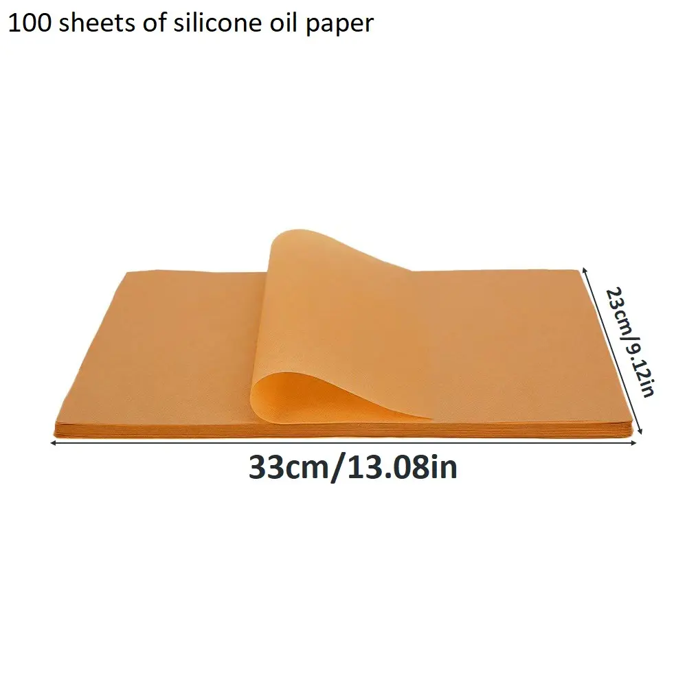 Rectangular Kraft Paper Baking Paper, Silicone Oil Proof Non-Stick Sheet, BBQ Grill Paper, Steamer Liner, 100 Sheets Per Pack