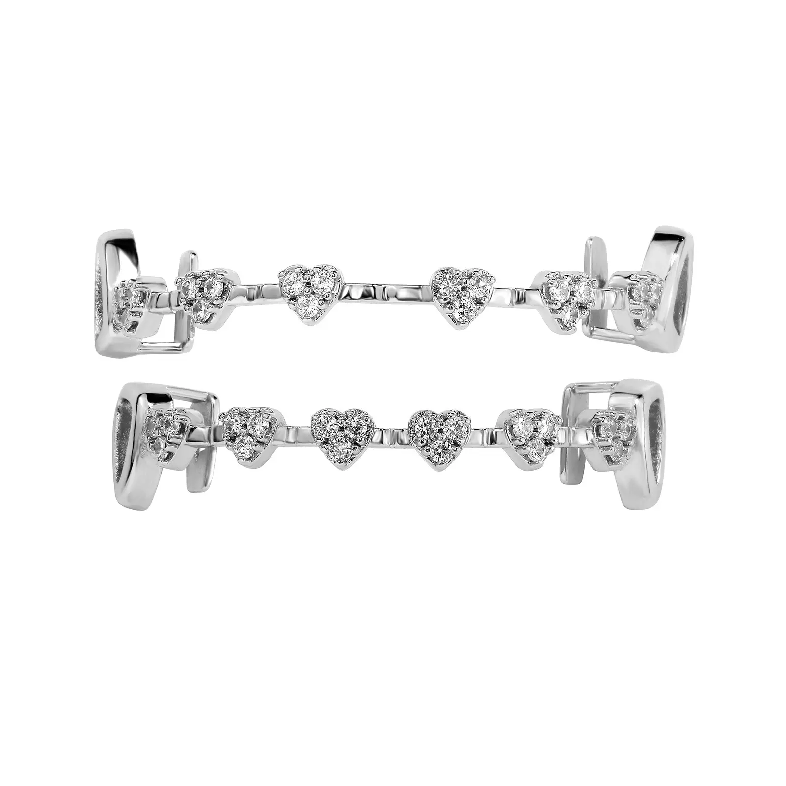 Women's Adjustable Copper-Base Decorative Bracelet - Zircon-Inlaid, Vampire Heart-Shaped Double Bracket, Heart Pattern Fang Design, Cosplay Costume Jewelry Accessory