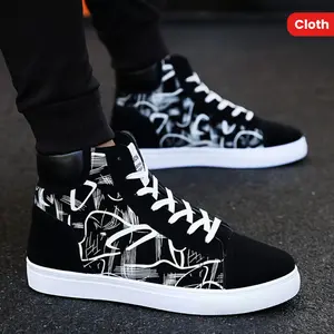 Men's High-Top Canvas Sneakers - Breathable, Fashionable Skate Shoes With Lace-Up Closure For All Seasons