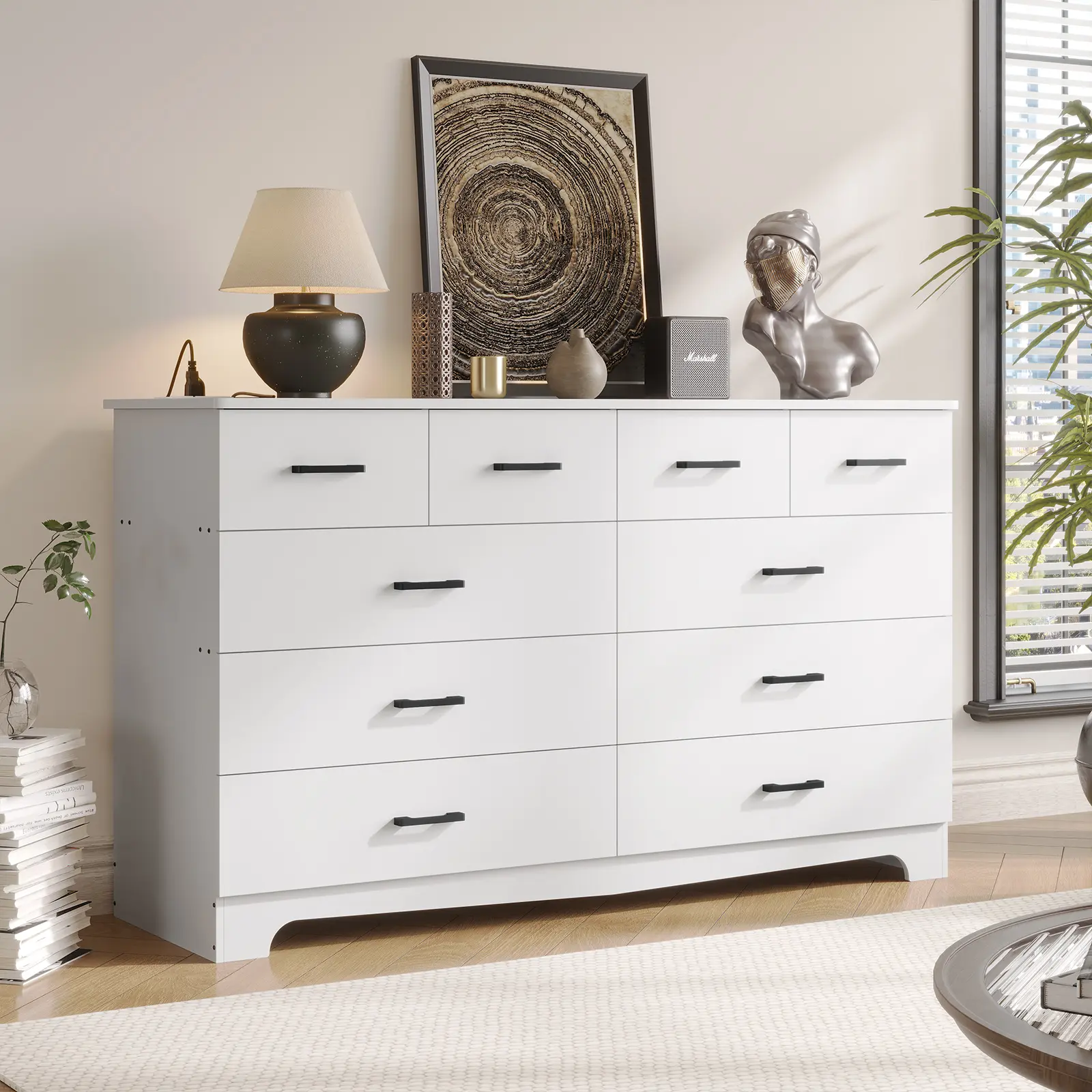 Hasuit10 Drawer Dresser for Bedroom Large Chest of Drawers with Charging Station 55.1'' Wide Storage Clothes Closet Organizer Long Dresser TV Stand for Living Room
