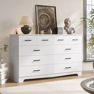 The 10 Drawer Dresser for Bedroom Large Chest of Drawers with Charging Station 55.1'' Wide Storage Clothes Closet Organizer Long Dresser TV Stand for Living Room
