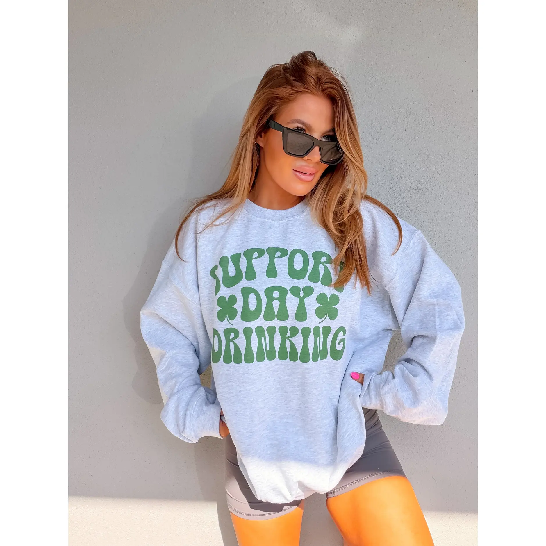 Green Support Day Drinking Graphic Pullover Green Support Day Drinking Graphic Pullover