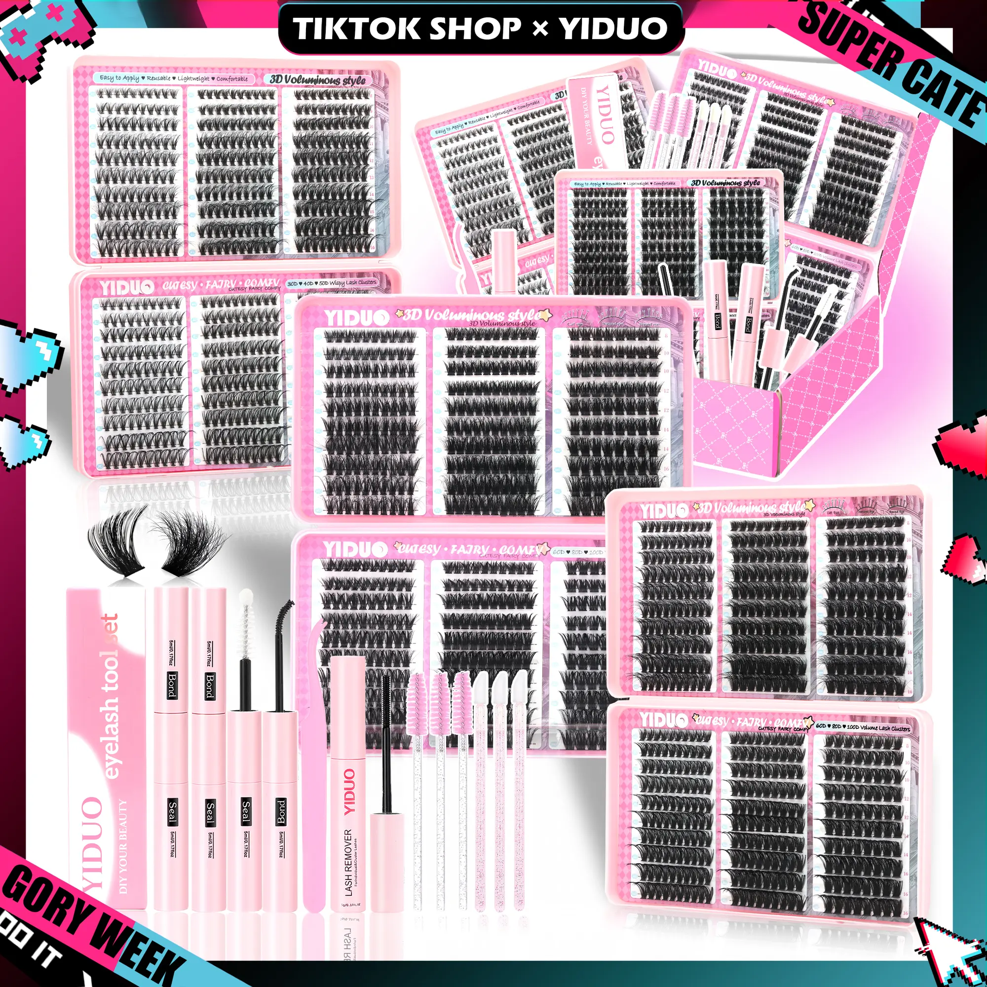 YIDUO 1560pcs Lash Clusters Extension Kit – 9 Styles (30D/40D/50D/60D/80D/100D/150D/200D/300D), Mixed Fluffy Individual Lashes with Lash Book, Multi-Volume & High Cost-Effectiveness, Includes Bond & Seal, Beginners & Professionals Cosmetic DealsforYouDays