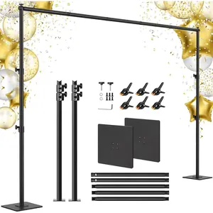 Backdrop Stand 10x10 ft Adjustable Photo Backdrop Stand Kit, Heavy Duty Pipe and Drape Photography Background Support with Flat Metal Base for Wedding, Party, Video Studio, Birthday, Black