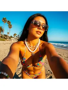 Bohemian Vacation Style Sun Flame Natural Stone Necklace, French Vintage Beaded Pendant Chain, Unique Jewelry Accessory