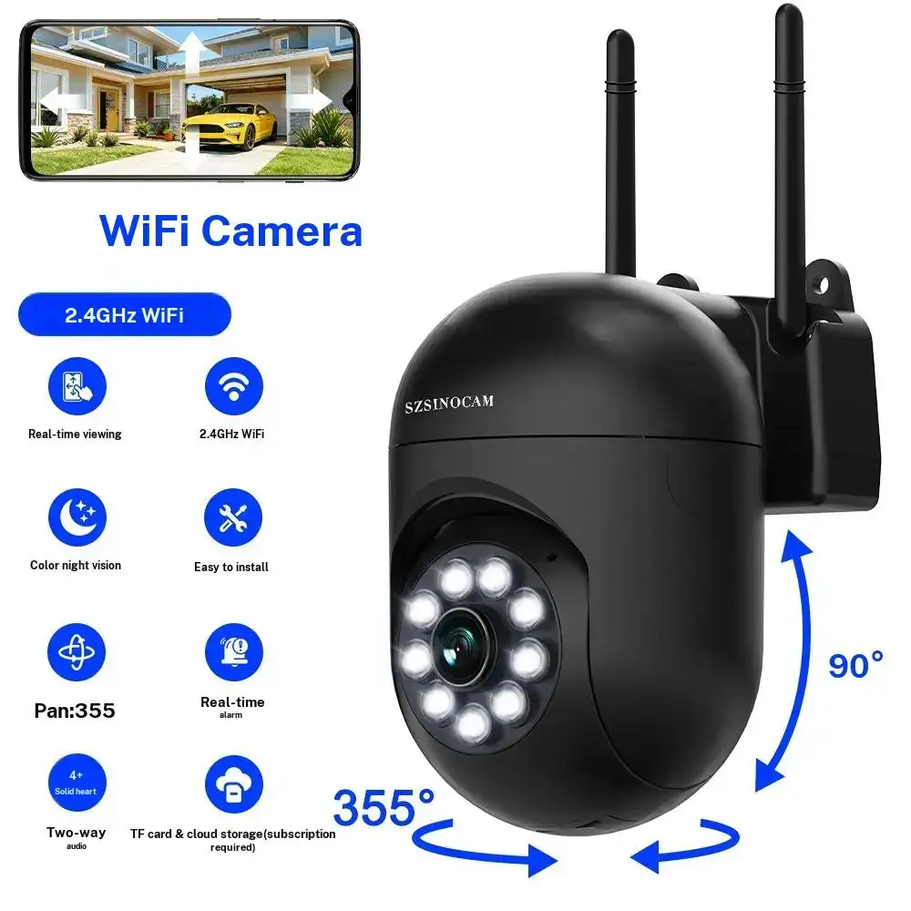 Mp Tuya Smart Camera, Smart Home Camera, Security Cameras Wifi, 2.4g WiFi Security Camera, 2-Way Audio, Color Night Vision, Waterproof, Motion Detection, Spotlight & Siren