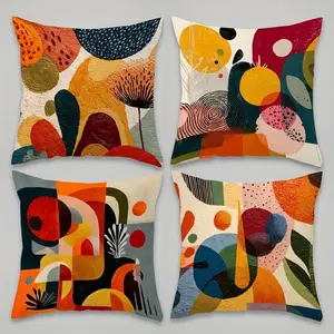 4pcs-Colorful Geometric Throw Pillow Covers,  Modern Abstract Geometric Pattern Design, Home Décor Products, Suitable Spring Living Room, Bedroom, Sofa and Bed Decoration, 2D Flat, Single Sided Printing, No Pillow Core