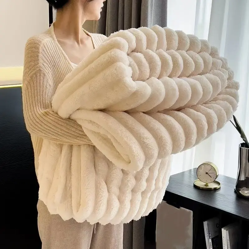 Neutral Color Ribbed Blanket, Luxurious Comfort Design, Ideal for Sofa/living Room/bedroom/RV/hotel Use, Soft and Cozy Home Accessory, Soft Blanket Throw