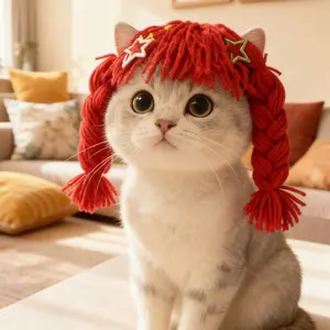 Cute Pet Headwear: Cat Braid Wig, Dog Head Cover, Funny Costume Accessories & Handmade COS Photo Props