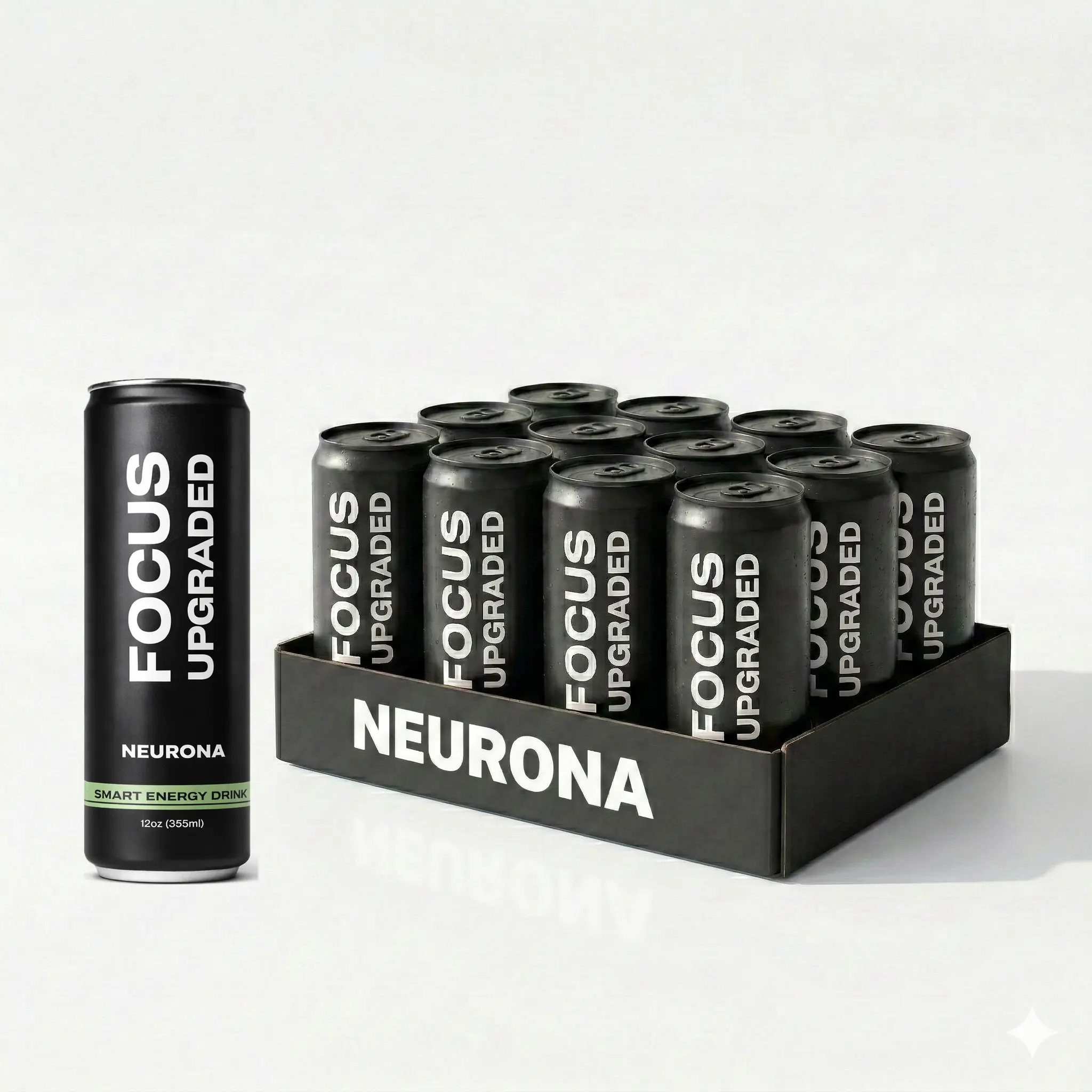 NEURONA Focus Energy Drink 12-Pack - No Jitters, No Crash - For Athletes, Students & Office Workers - 80mg Natural Caffeine, 200mg L-Theanine, Alpha-GPC Nootropics - Zero Sugar, Vegan - 4 Hours Clean Focus & Cognitive Support