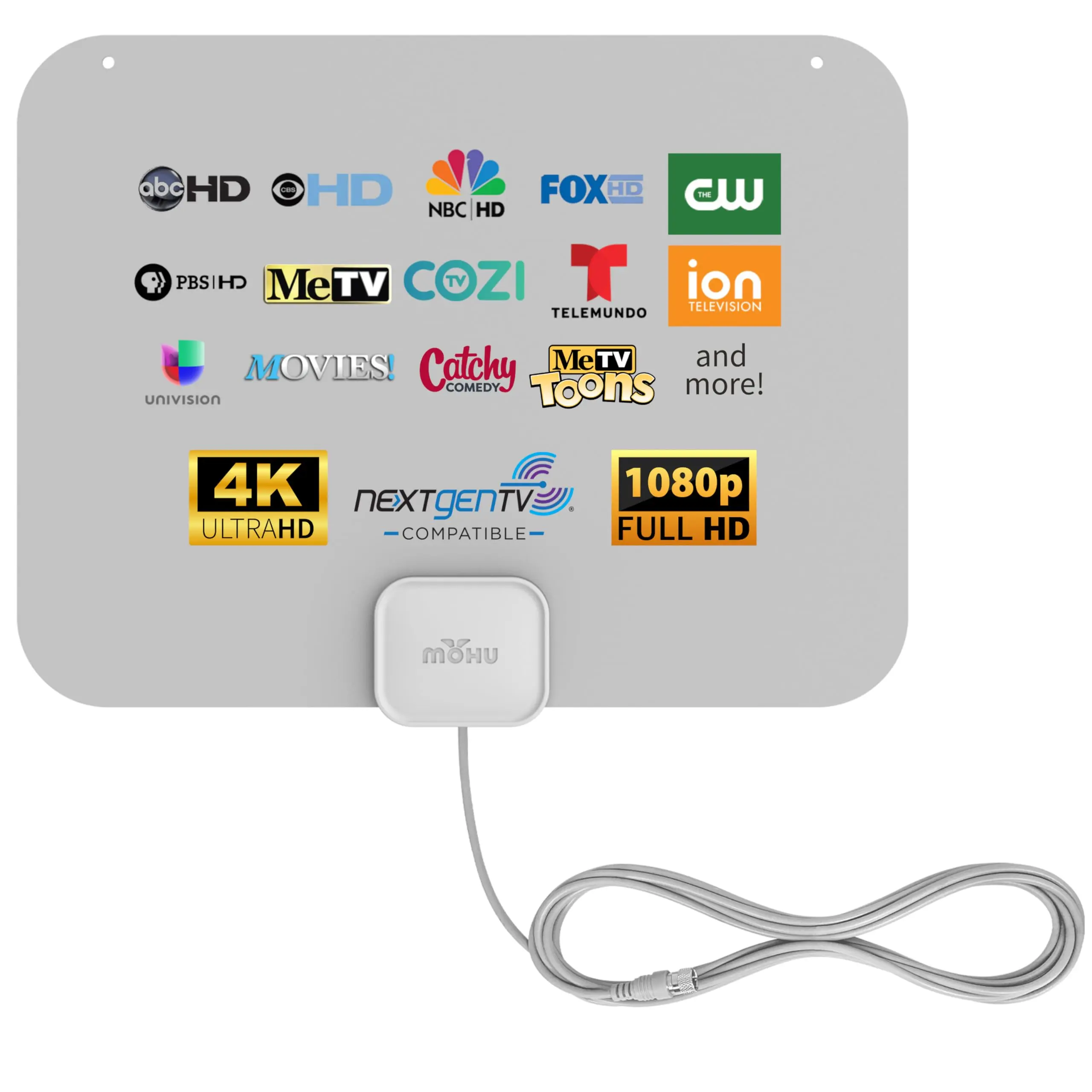 Mohu Leaf Compact Indoor TV Antenna - New Warm Grey Design, Ultra-Thin, UHF/VHF Compatible, 40-Mi Range, Multi-Directional, 4K UHD, NEXTGEN TV, w/ 12 ft. Cable - Audio & Video Accessories Digital Tv Adapter
