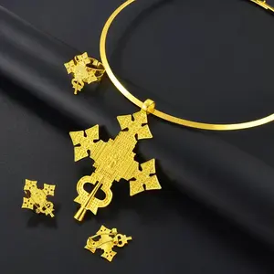 African Jewelry Set | Silver/Gold Cross Choker Earrings Ring