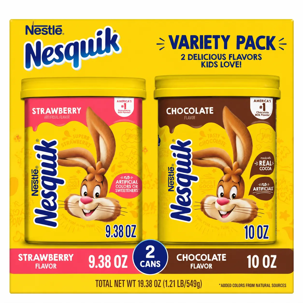Nestlé Nesquik Variety Pack – Strawberry & Chocolate Flavor Powder Drink Mix, 2 Cans (9.38 oz & 10 oz), Milk Flavoring PowderNesquik Variety Pack – Strawberry & Chocolate Flavor Powder Drink Mix, 2 Cans (9.38 oz & 10 oz), Milk Flavoring Powder