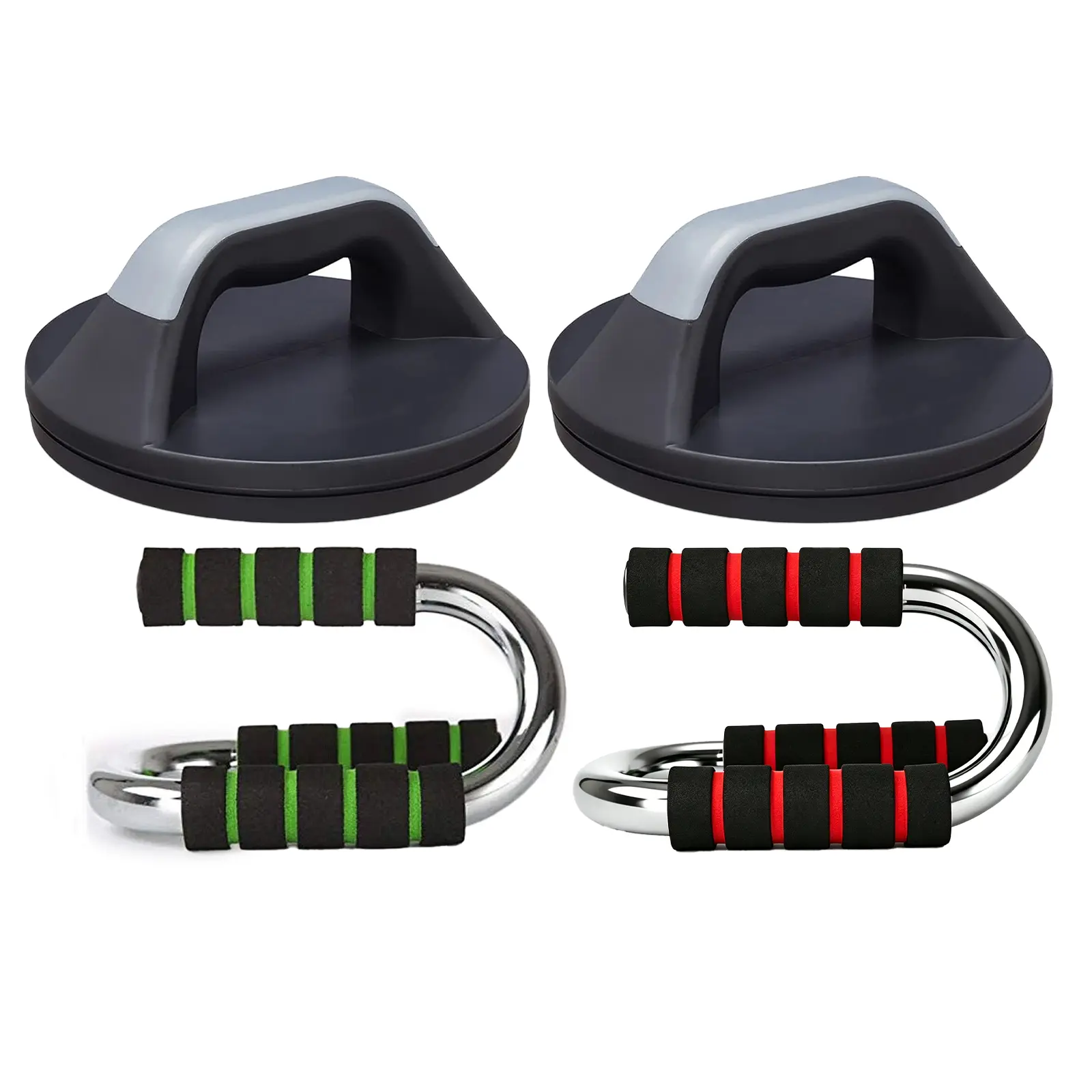 Assorted Push-Up Stands - Portable Strength Training Exercise Equipment for Home, Indoor Workout, Home Workout, Including Rotating Black Handles and S-Type Green Foam Grip Bars