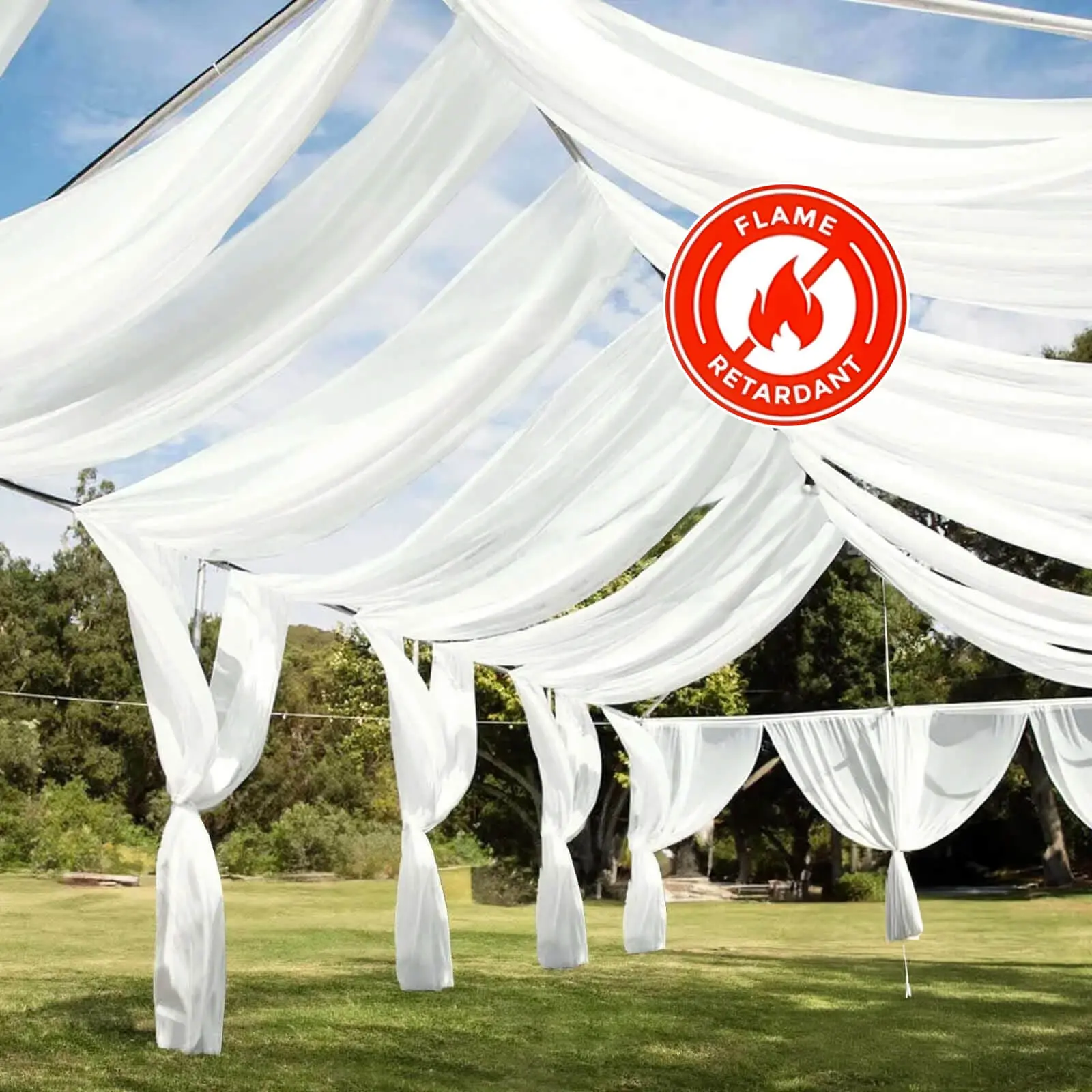 Ivory Sheer Hangable Ceiling Backdrop Drapes Single Panel, Durable Fireproof Fabric, 10ftx40ft Indoor Party Supplies for Weddings, Party Background Decoration & Photography