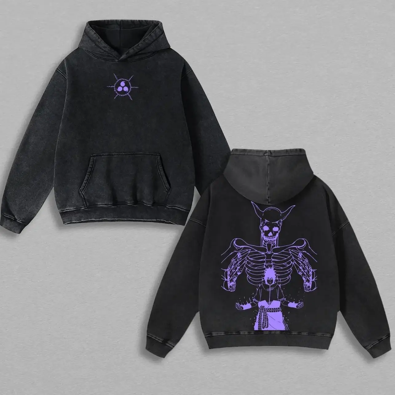 Retro Heavy Limited Uchiha Sasuke x Susano - Naruto Anime Double Printed Vintage  Washed Hoodie Unisex Oversize Anime Manga Washed Heavyweight Cotton Hoodie PKY JV0