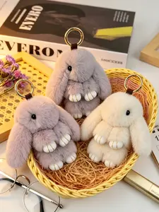 A soft, cute plush lop-eared rabbit keychain charm, Fluffy Bunny Keychain, suitable for daily wear, vacation dates, and other occasions, and also a delightful and exquisite little gift, Keychain Parking Key
