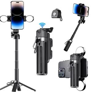 2026 New 4-in-1 Multifunctional Mini Selfie Stick with 360° Rotation Wireless Bluetooth Control  Compact Stylish Magnetic Phone Holder for Selfies Video Recording Vlogging Compatible with Most Phones Maxinum Extend to 20.2 inches with Double LED Light