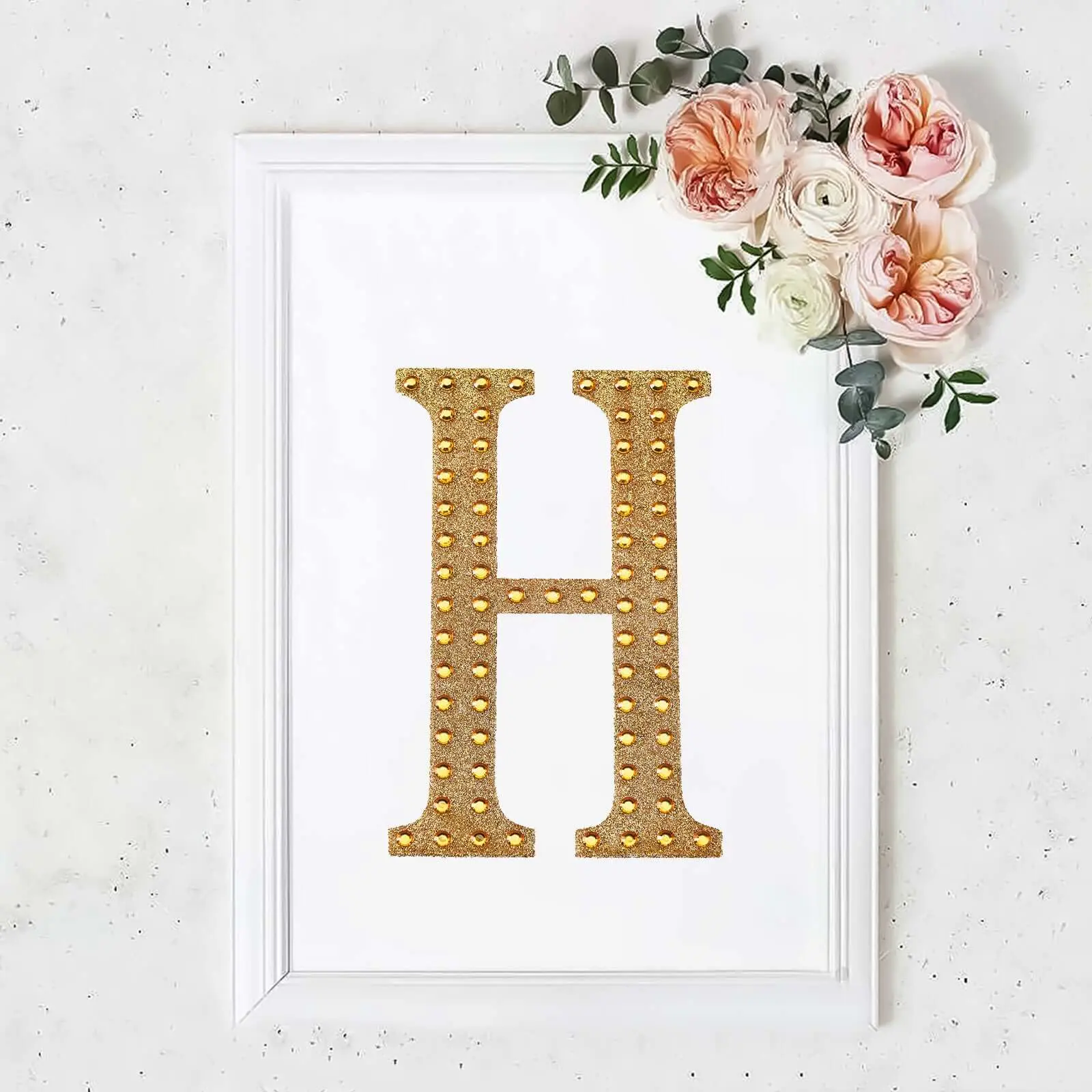 Decorative Rhinestone Alphabet "H" Letter Stickers, Glitter Adhesive Craft Letters Gold DIY Sparkle Embellishments 8"