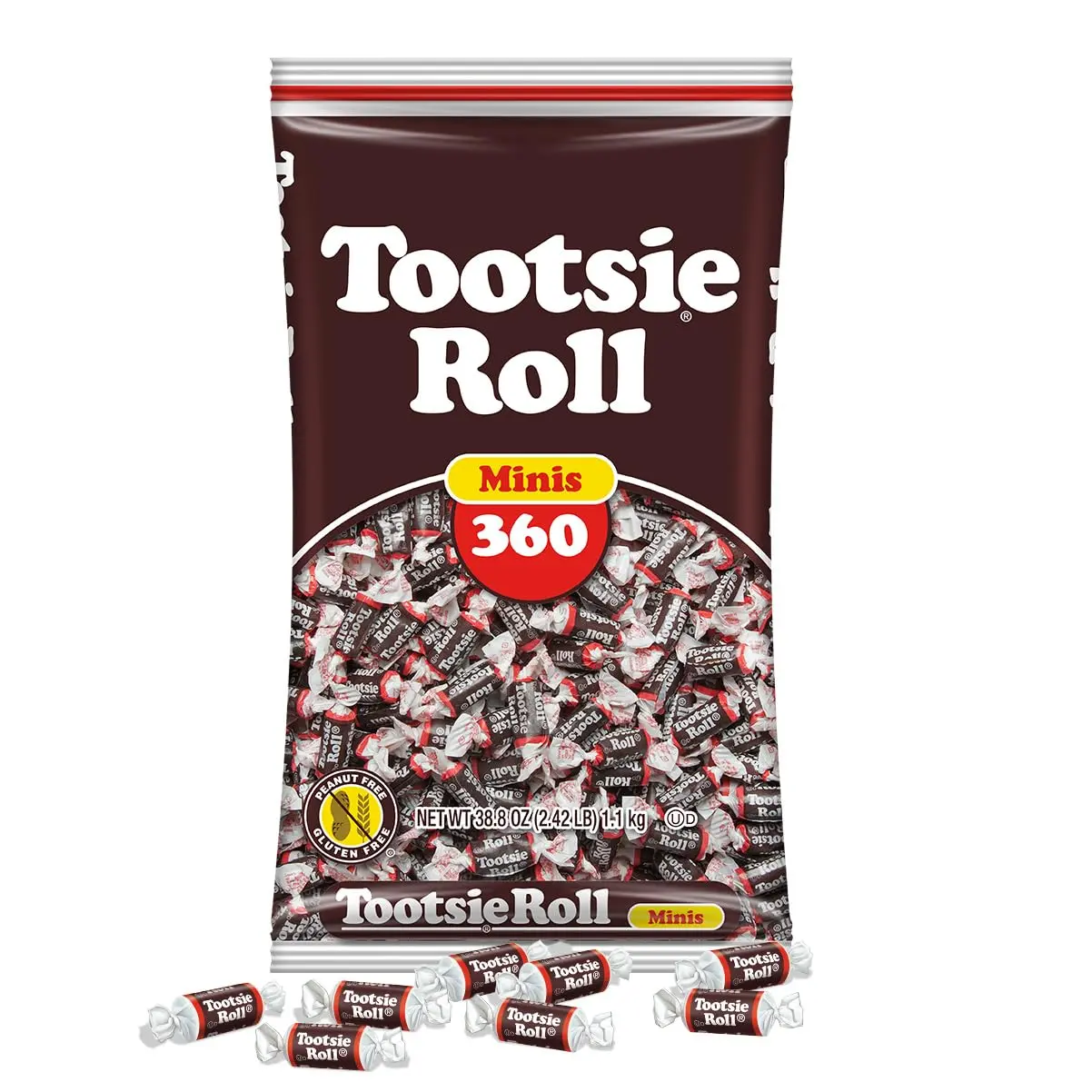 Tootsie Roll Minis Chewy Chocolate Candies - Gluten-Free, Individually Wrapped Guilt Free Snack, Bulk Bag (360 Count, 38.8 oz) for Campfire/BBQ Party, Party Snacks, Better for You Novelty Grab and Go Treat
