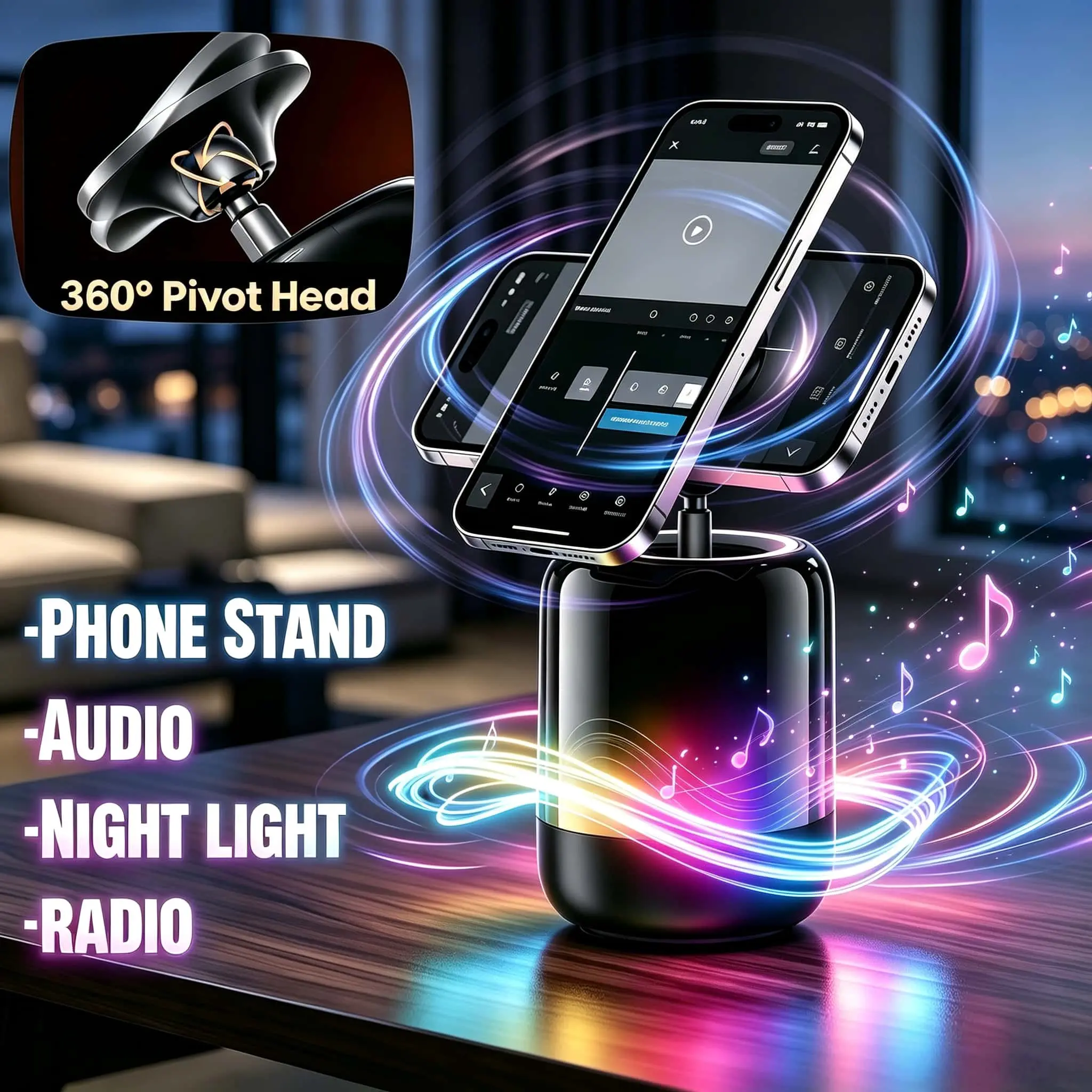 Bluetooth Speaker with Magnetic Phone Stand 4-in-1 Wireless Induction Audio & Bluetooth Speaker with Phone Holder  RGB Ambient Light  360°Adjustable Mobile Tablet Stand Gifts for Friends, Family Stereo Smartphone-MM