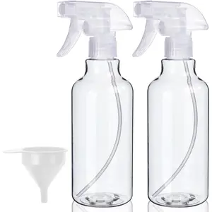 Plastic Spray Bottles, 2-Pack, 16.9 Oz, Mist & Stream, Heavy Duty Spraying, Empty Water Spray Bottle for Cleaning Solutions, Essential Oils, Hair, Plants, BBQ, Cat Dog Behavior Correction (Clear)
