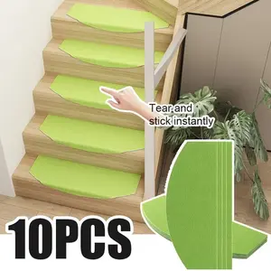 10-Piece Non-Slip Carpet Mats (60cm X 24cm), Reusable Adhesive Stair Treads for Seniors & Pets, Indoor Wooden & Tile Steps, Polyester Material